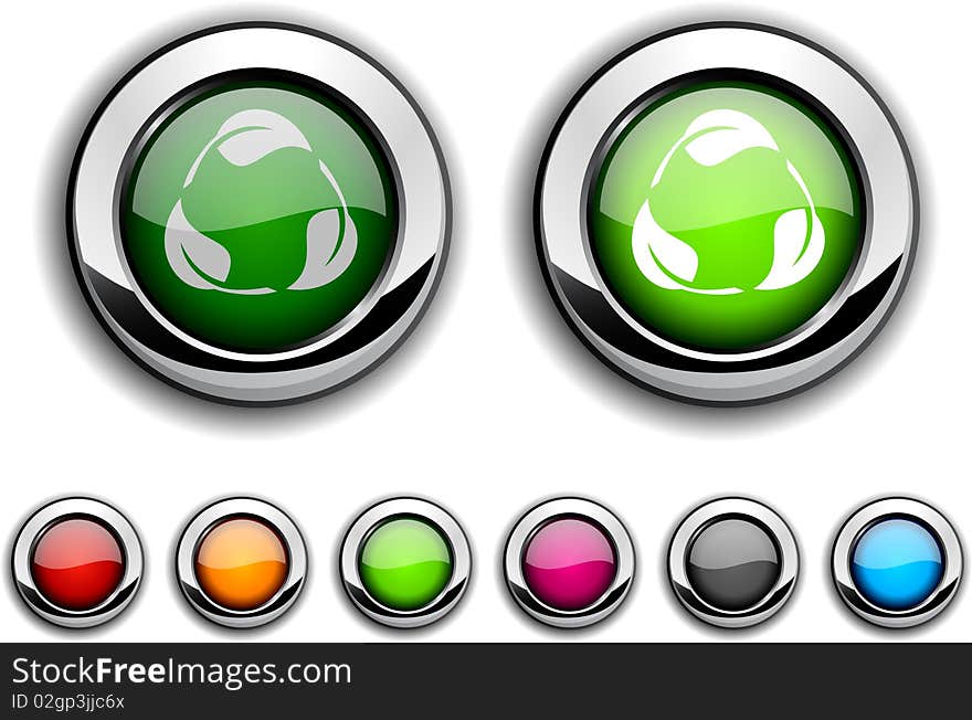 Recycle realistic buttons. Set of illustration. Recycle realistic buttons. Set of illustration.