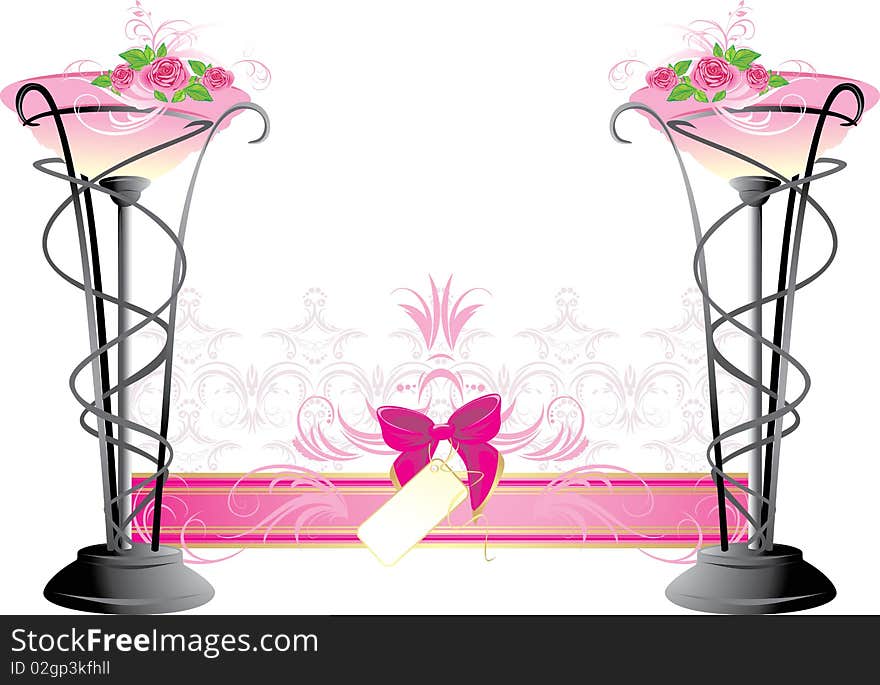 Two Vases With Pink Roses. Wedding Composition