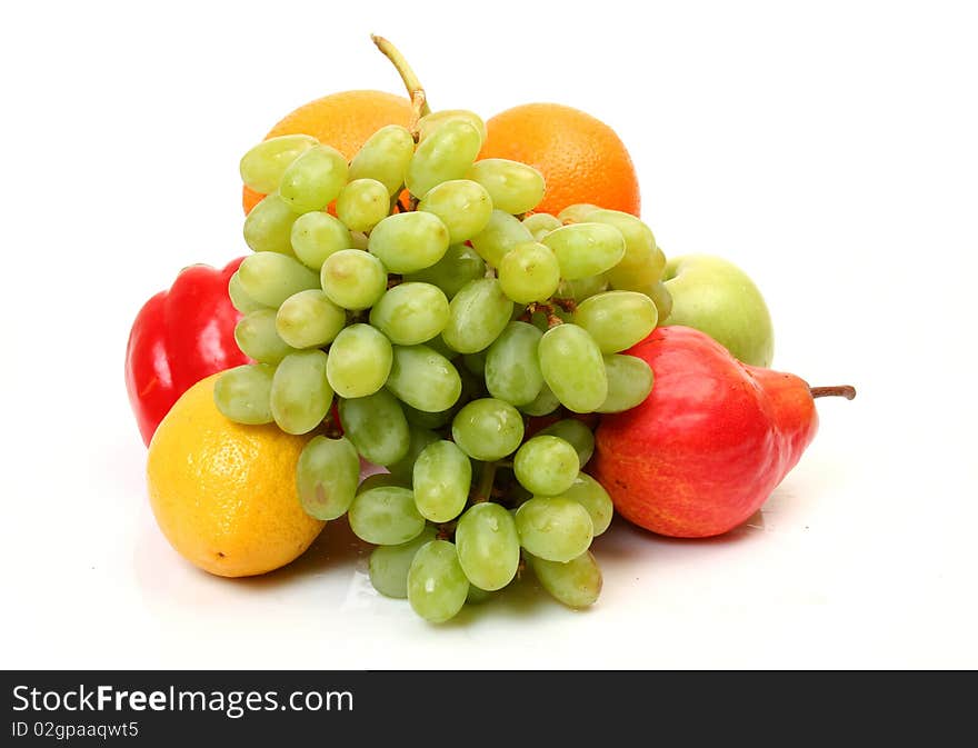 Ripe fruit on a white background