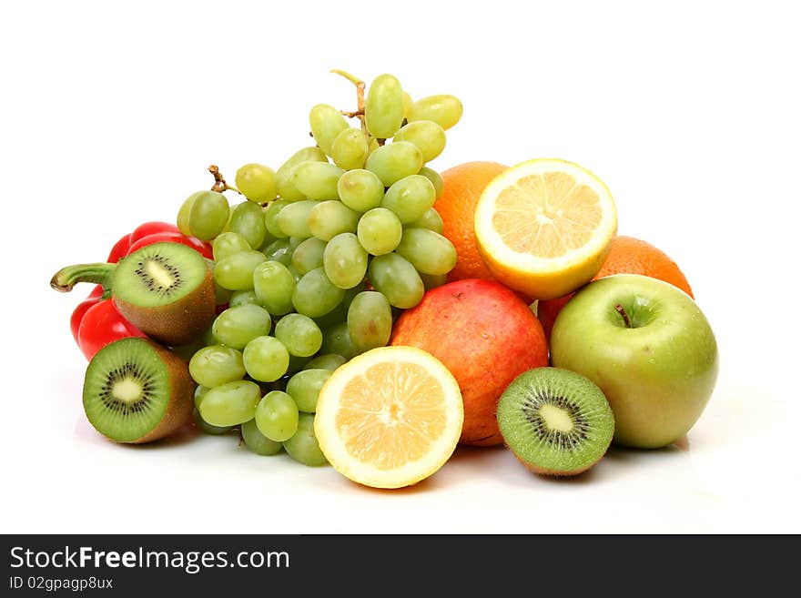 Ripe fruit on a white background