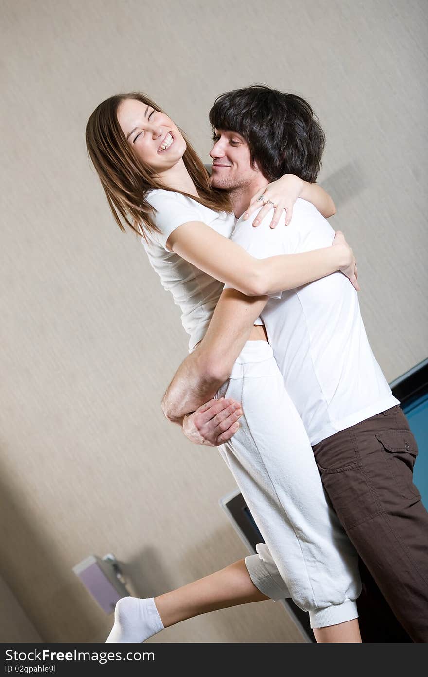 Boy and nice girl in white t-shirt