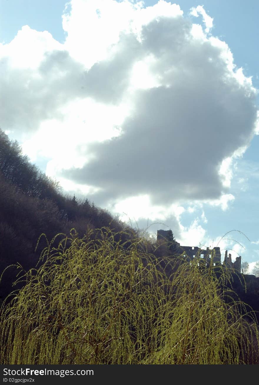 Old castle on the hill in spring mood. Old castle on the hill in spring mood