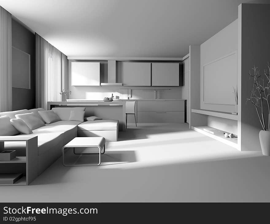 Modern white drawing room 3d image