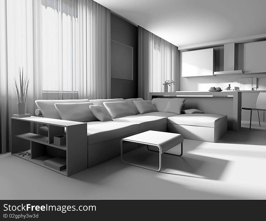 Modern white drawing room 3d image