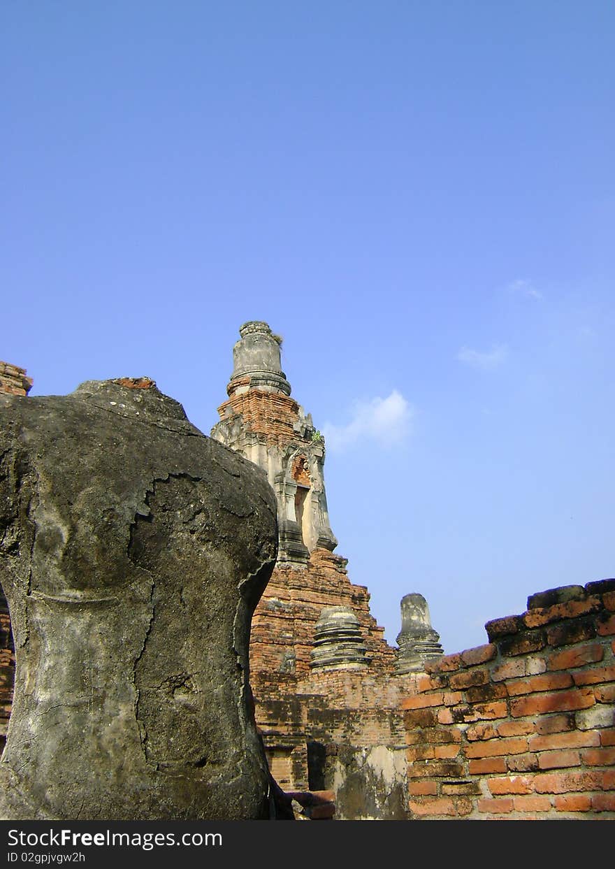 Headless Ruin Buddha And Ancient Pagoda