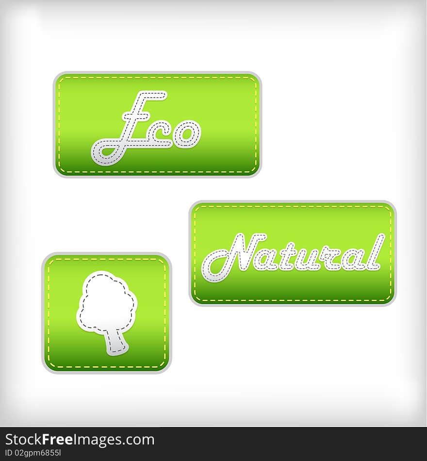 Set of ecology green labels. Vector art