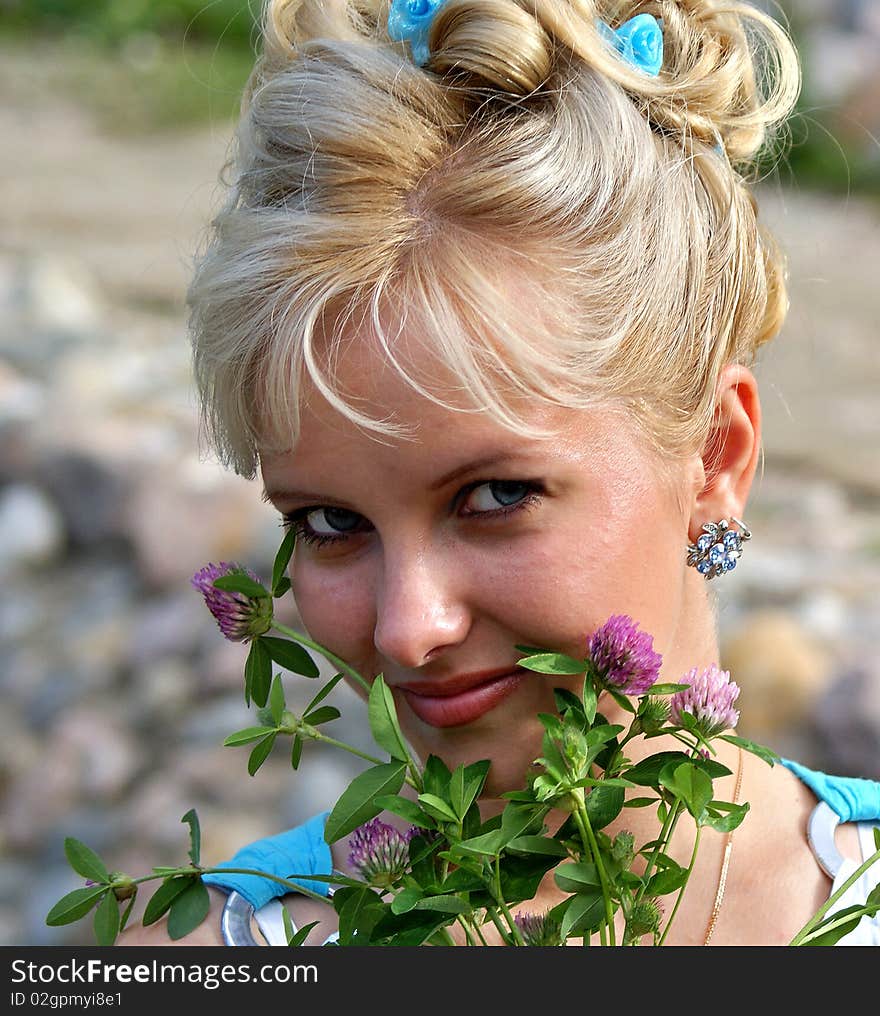 Beautiful   women  and flowers clover