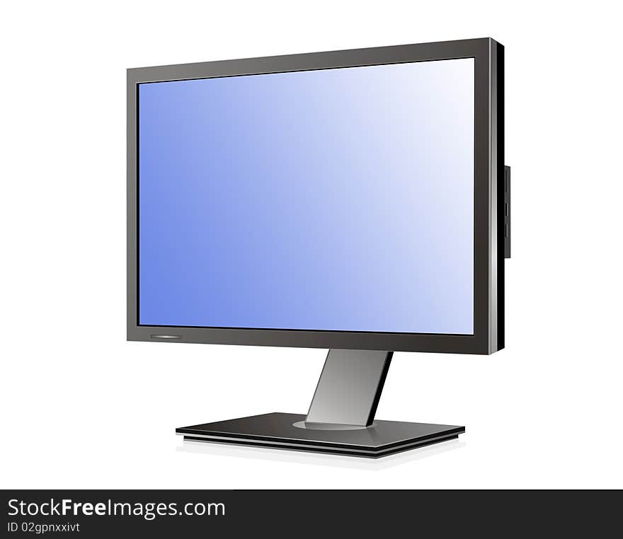 Monitor with blue screen on white bacground