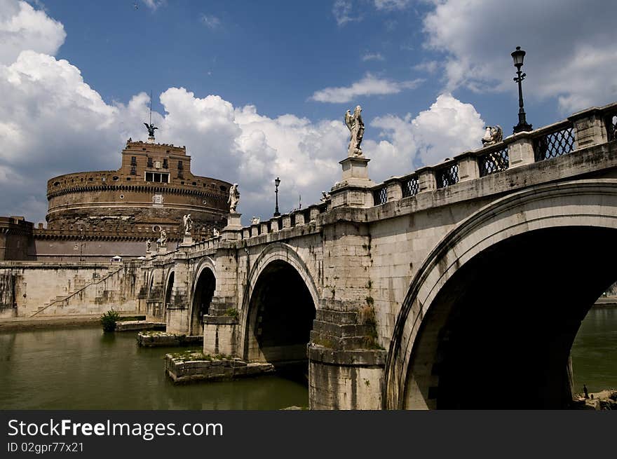 Castel Sant'angelo and Bernini's statue on the bridge, Rome, Italy.