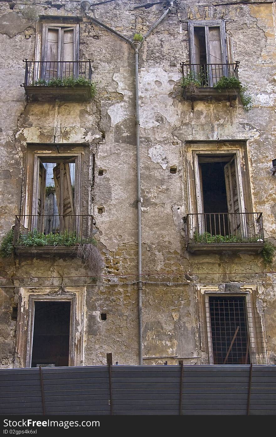 Ruined building in Naples, Italy