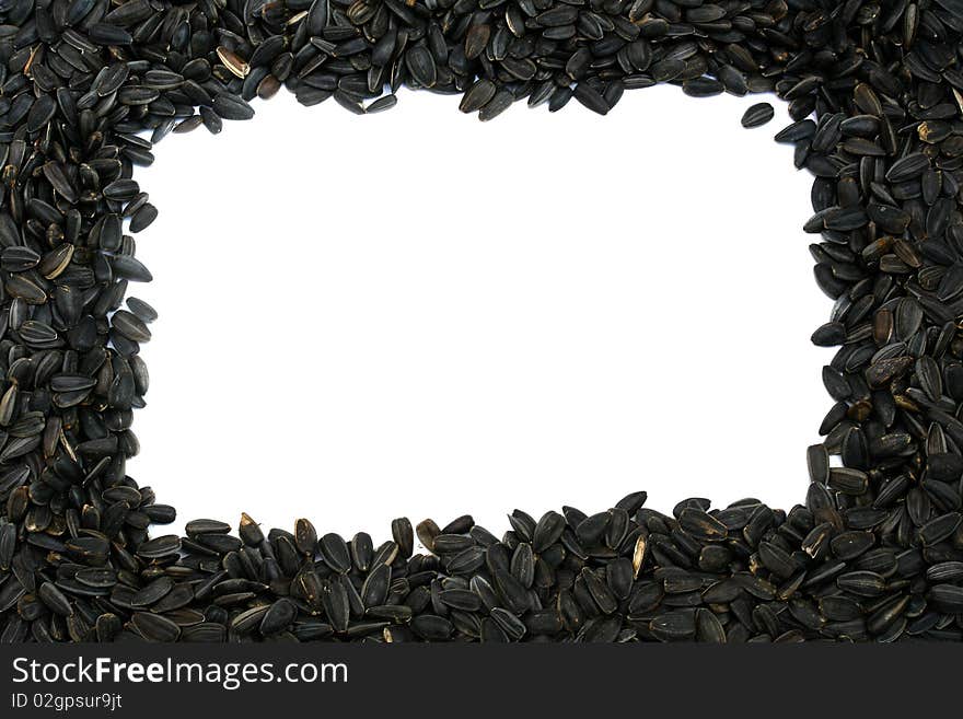 Unpeeled sunflower seeds isolated on a white background