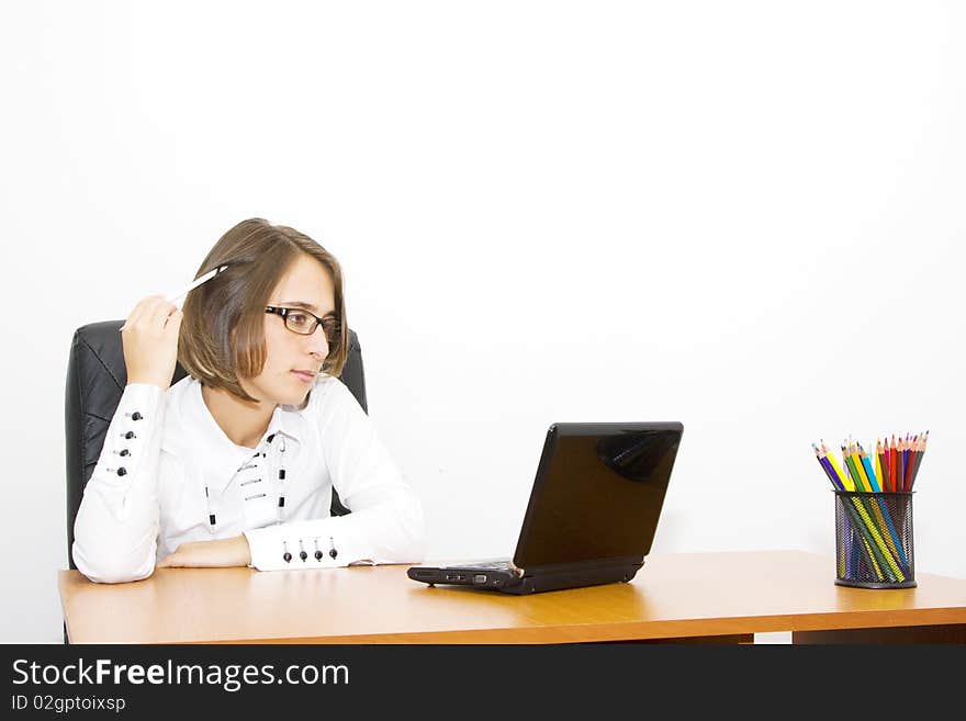 Beautiful Young Woman At The Office