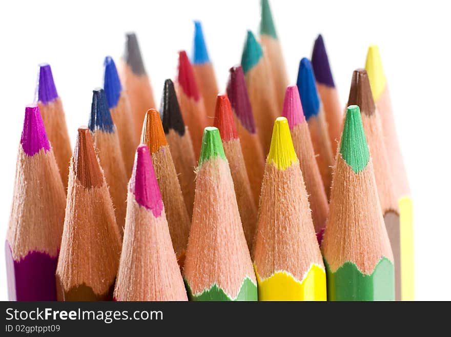 brunch of colored crayons on white background