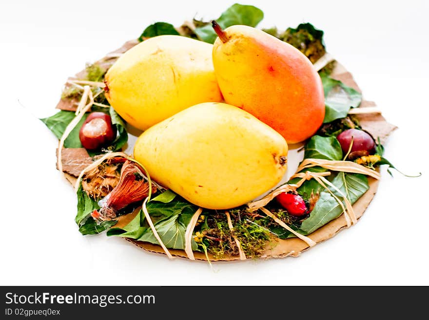 Yellow pears over white background. Yellow pears over white background