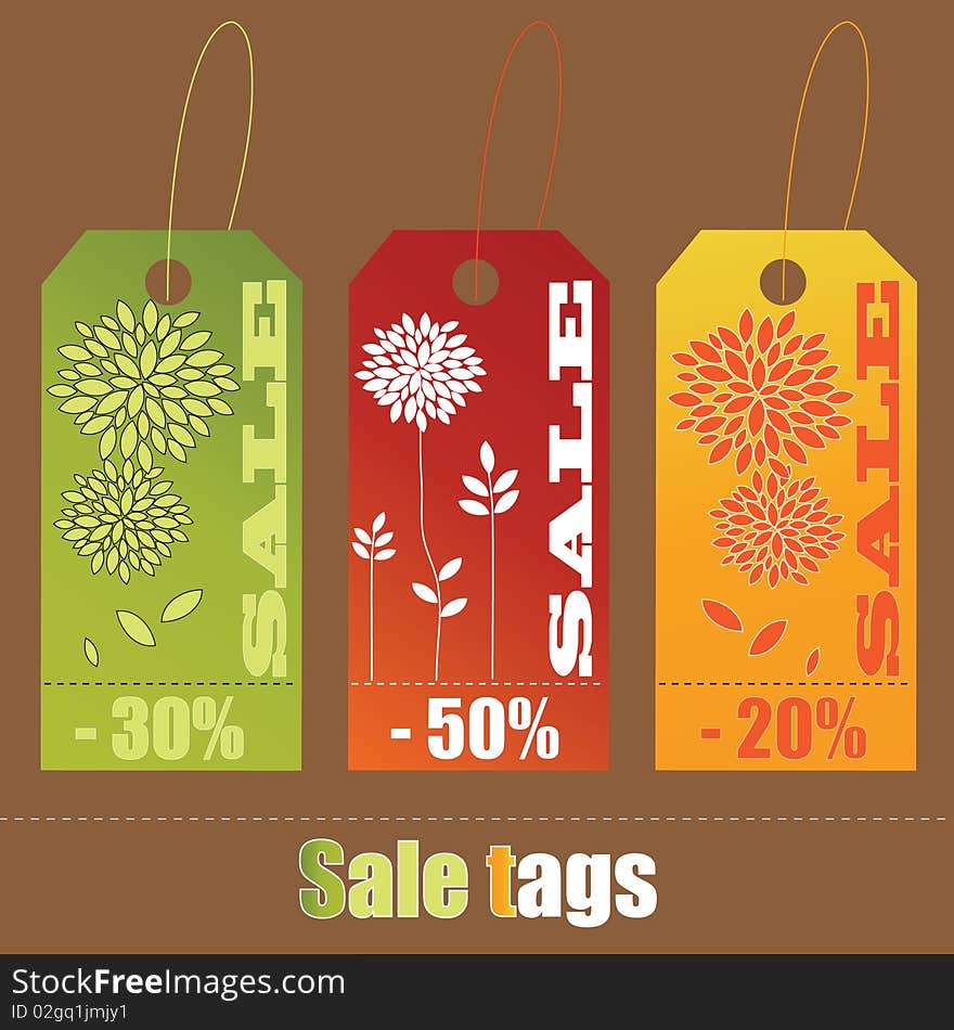 Set of sale tags with flowers