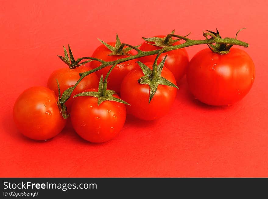 Red tomatos on red background