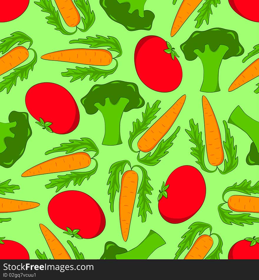 Seamless vegetables background. Tomato, broccoli and carrot. Seamless vegetables background. Tomato, broccoli and carrot.