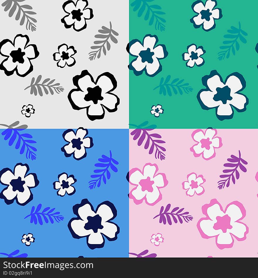 Seamless Pattern With Flowers And Leaves