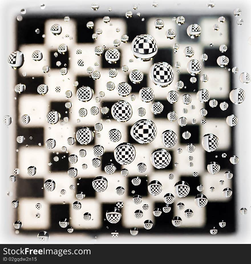 Chess board with water drops. Chess board with water drops