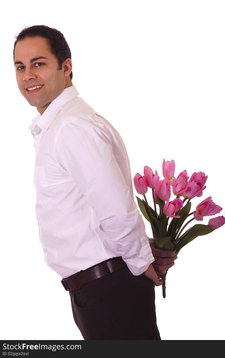 Handsome Latino  man with flowers