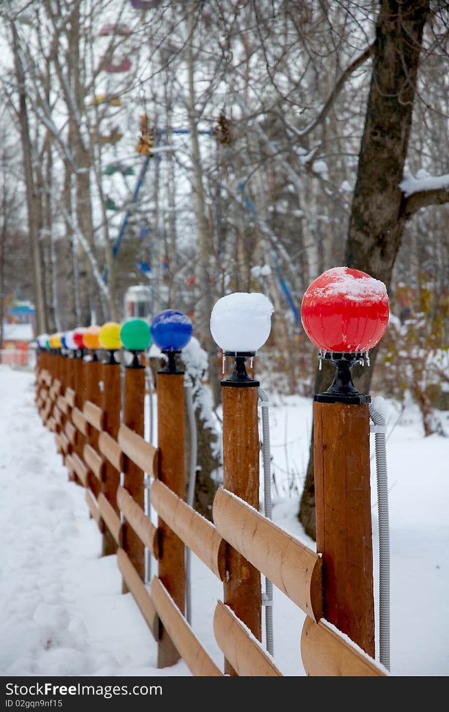 Color glass balls in winter park