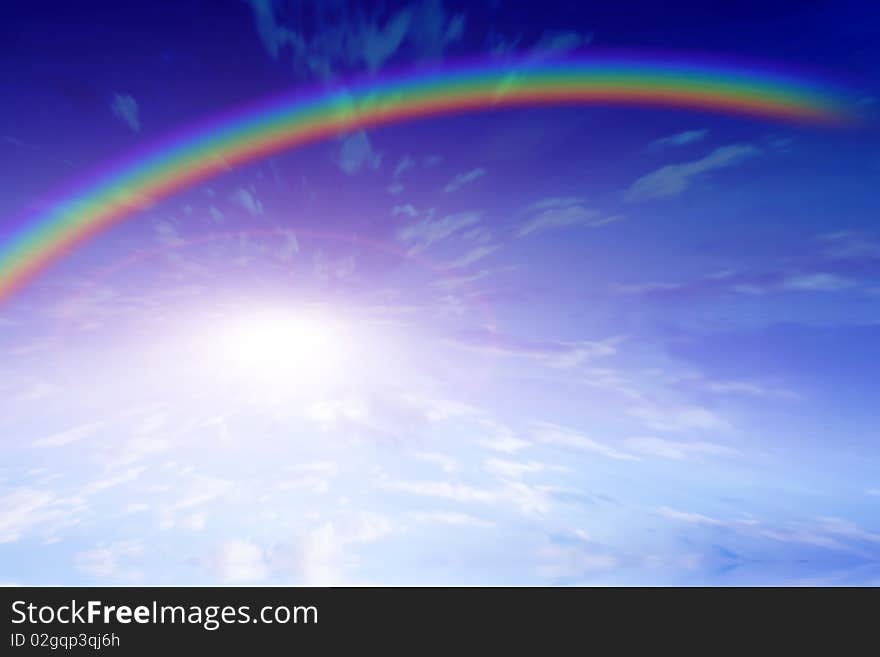 Abstract rainbow and cloud year solar daytime on horizon