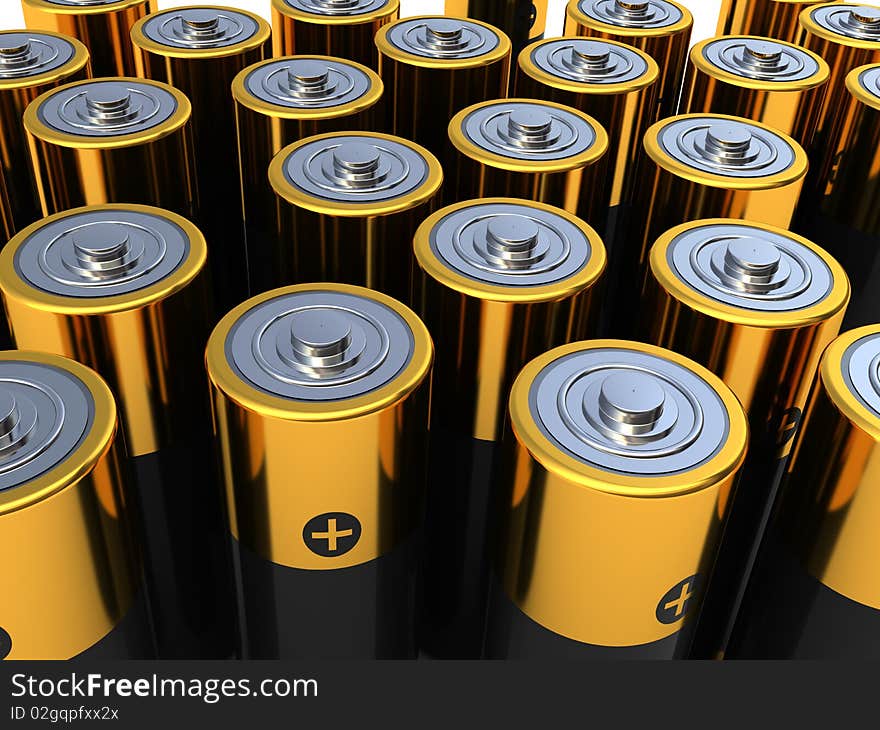 Abstract 3d illustration of battery group background. Abstract 3d illustration of battery group background