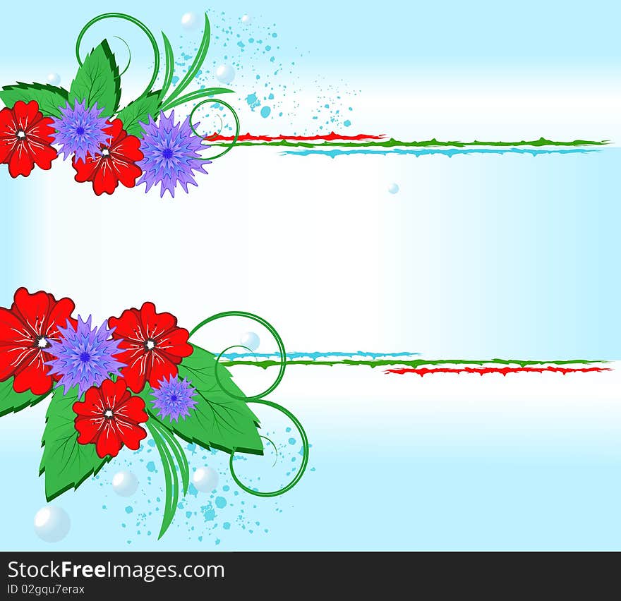 A bouquet of field flowers (poppies and cornflowers) on a combination of background. A bouquet of field flowers (poppies and cornflowers) on a combination of background