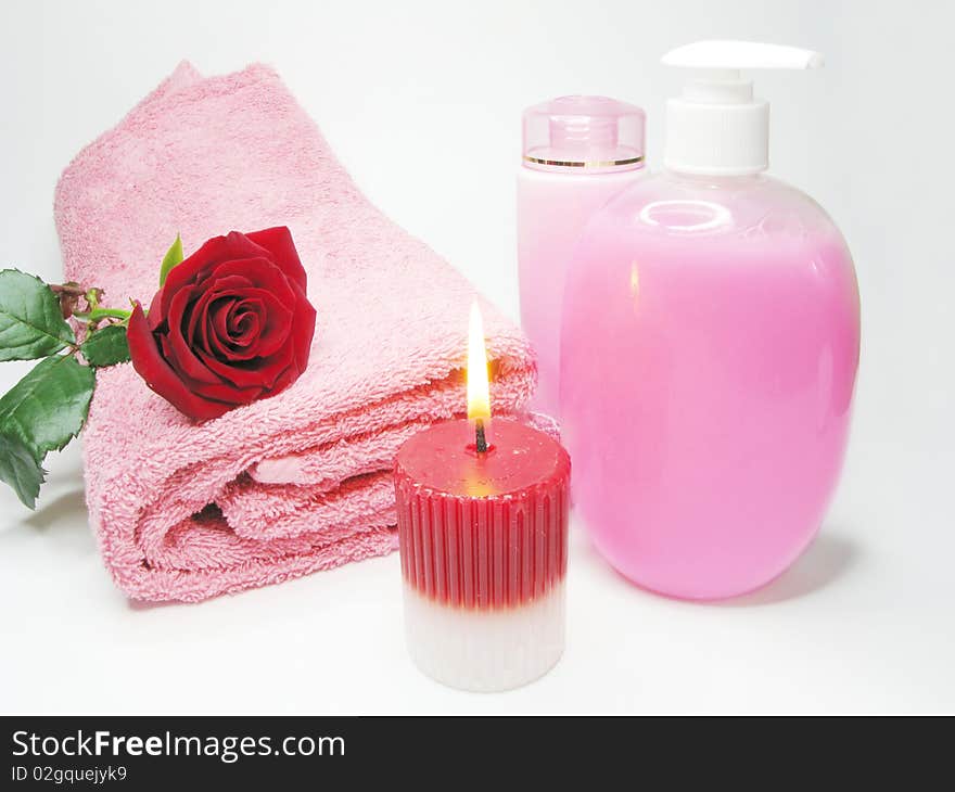Spa face tonic creme liquid soap candles towel. Spa face tonic creme liquid soap candles towel