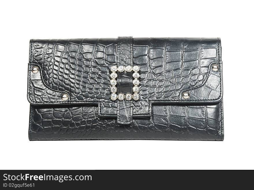 This is a beautiful black leather ladies purse isolated on a white background.