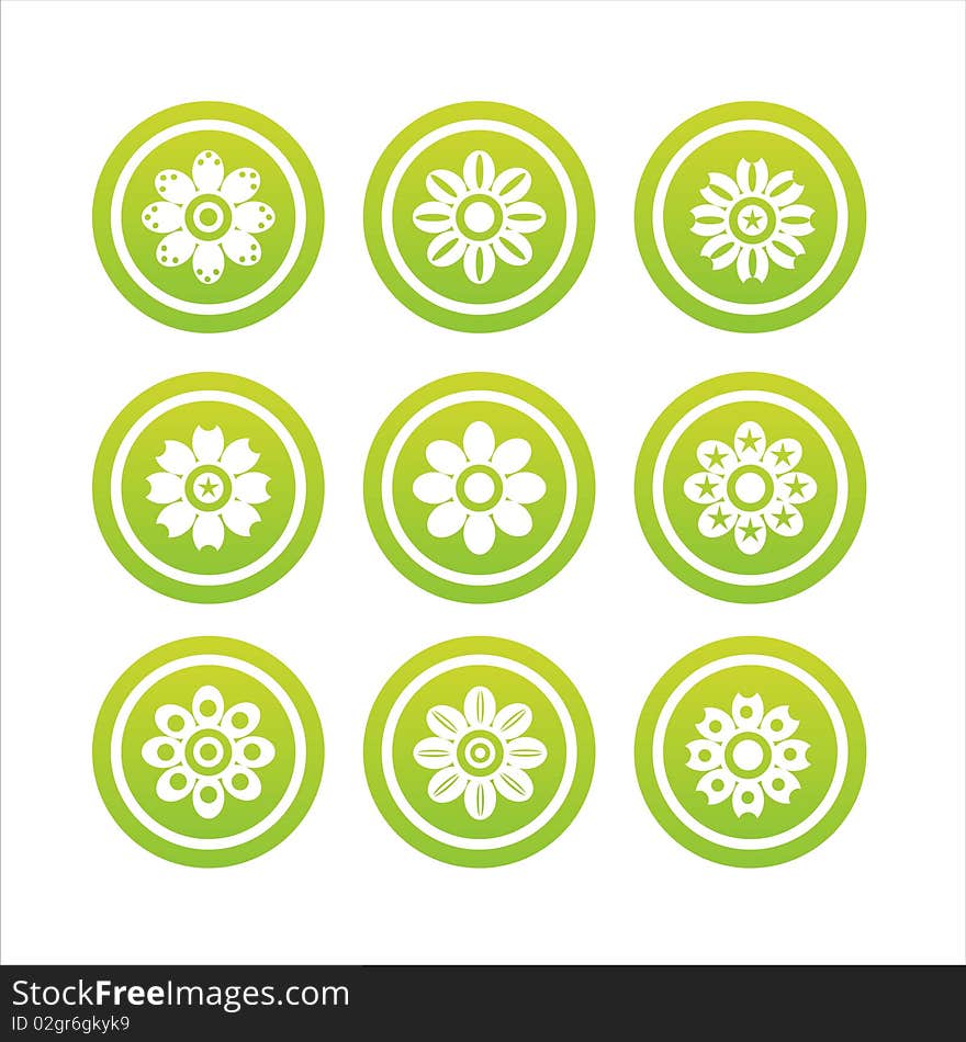 Set of 9 green flower signs. Set of 9 green flower signs