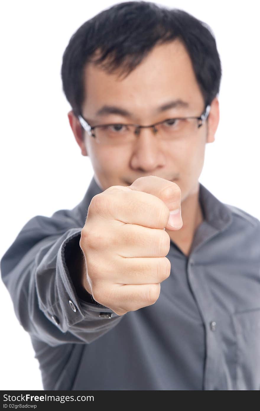 Young asian male model with hand gesture in business shirt