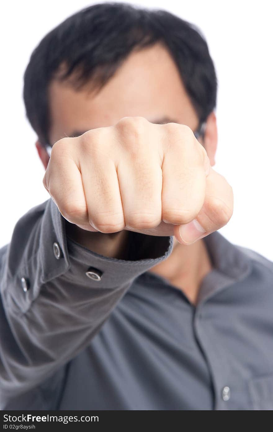 Young asian male model with hand gesture in business shirt