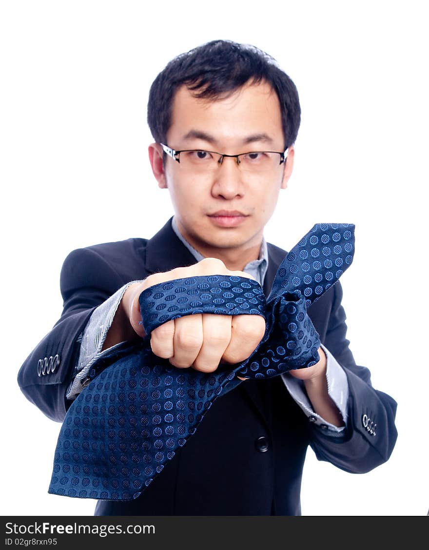 Young asian male model with hand gesture in business shirt