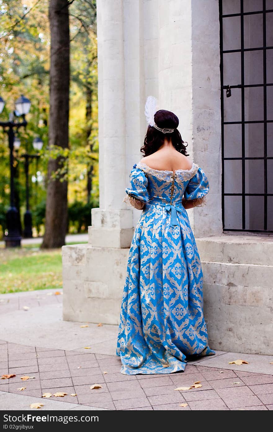 Portrait of lady in blue baroque dress