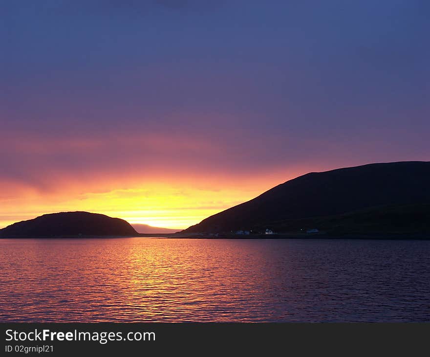 Very colorful sunset in Svalbard (high arctic)