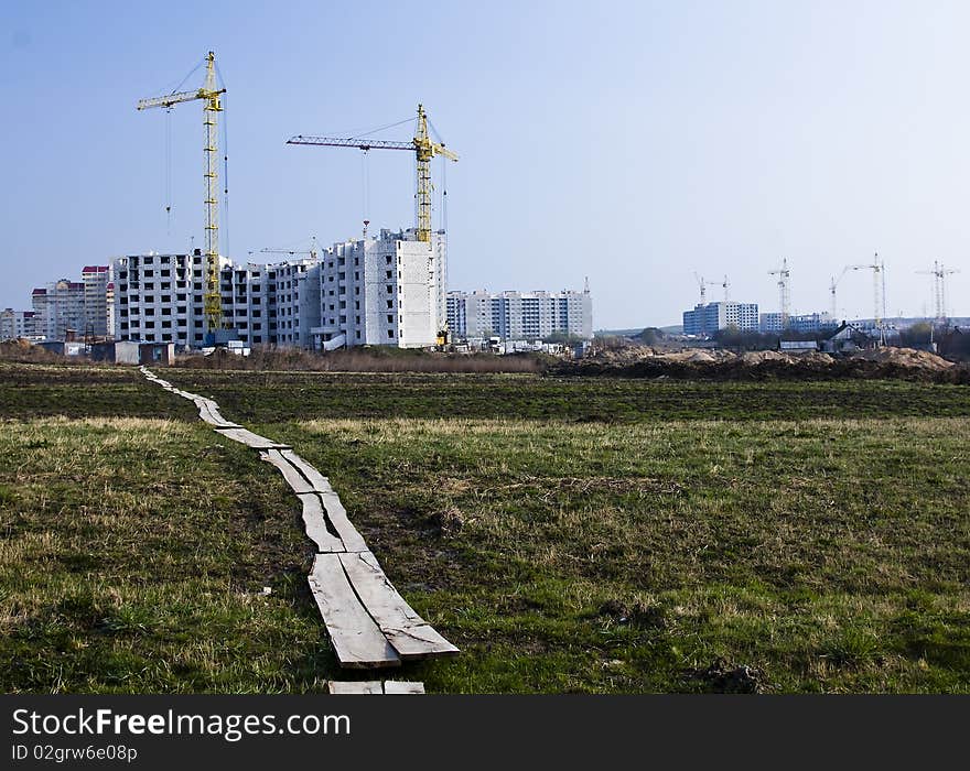 Building of houses in a new city district