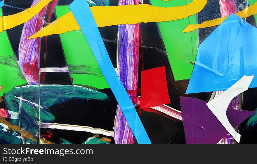 Colorful decals on the side of a car form an interesting background. Colorful decals on the side of a car form an interesting background