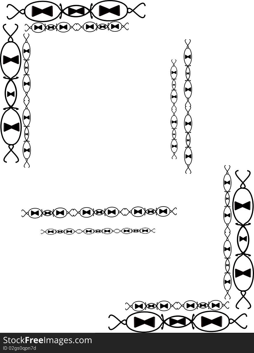 Bow ties incorporated into border and separator in black and on white. Bow ties incorporated into border and separator in black and on white