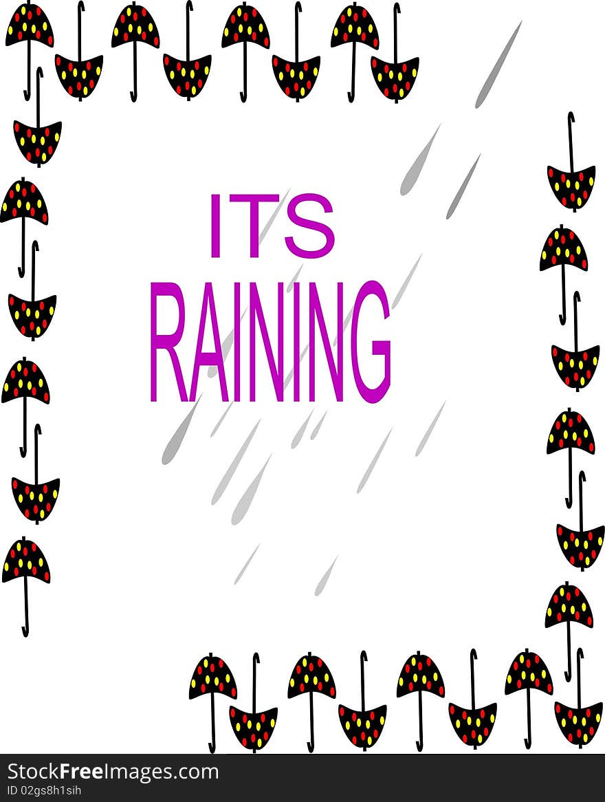 Umbrella border with raindrops and text for kids. Umbrella border with raindrops and text for kids