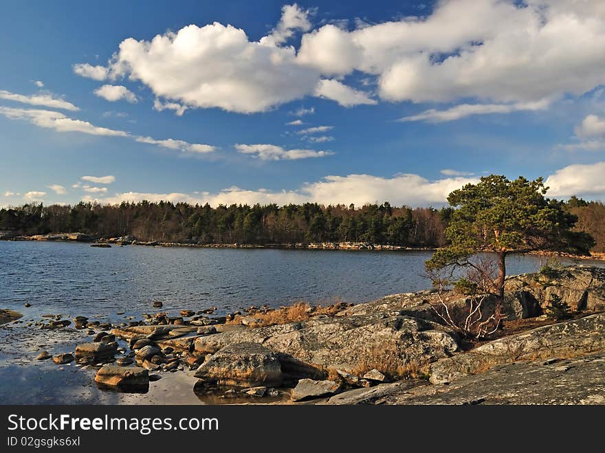 Beautiful Scandinavia sea spring landscape