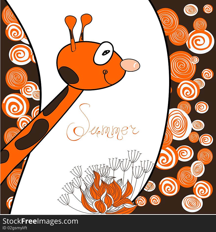 Decorative card with giraffe. Universal template for greeting card, web page, background