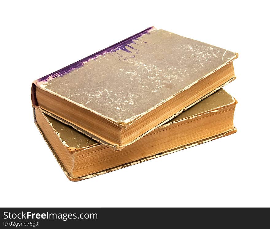 Two old books isolated on white background