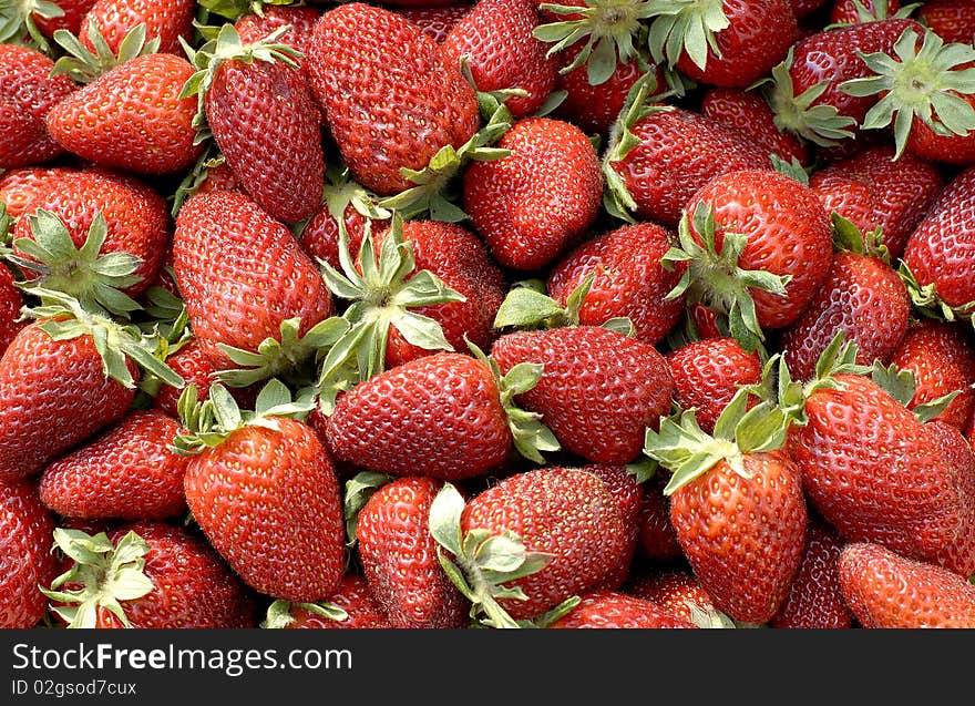 Red ripe strawberries selling on the market