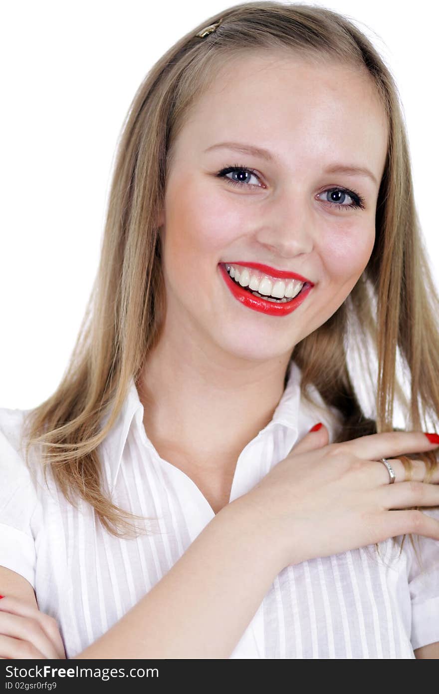 Portrait of young happy smiling woman, isolated on white. Portrait of young happy smiling woman, isolated on white