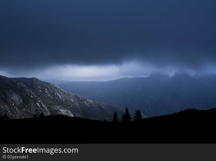 A beautiful morning in the mountains very foggy