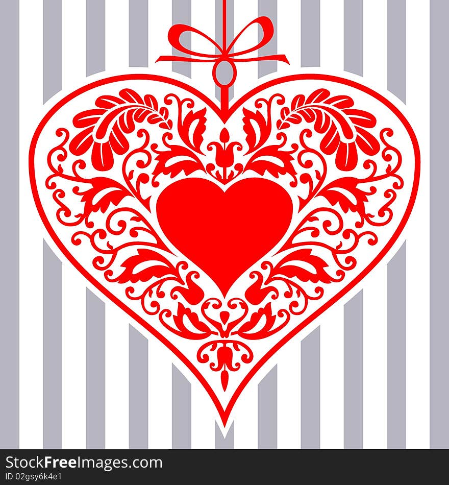 Red heart with floral ornament, full scalable vector graphic . Red heart with floral ornament, full scalable vector graphic