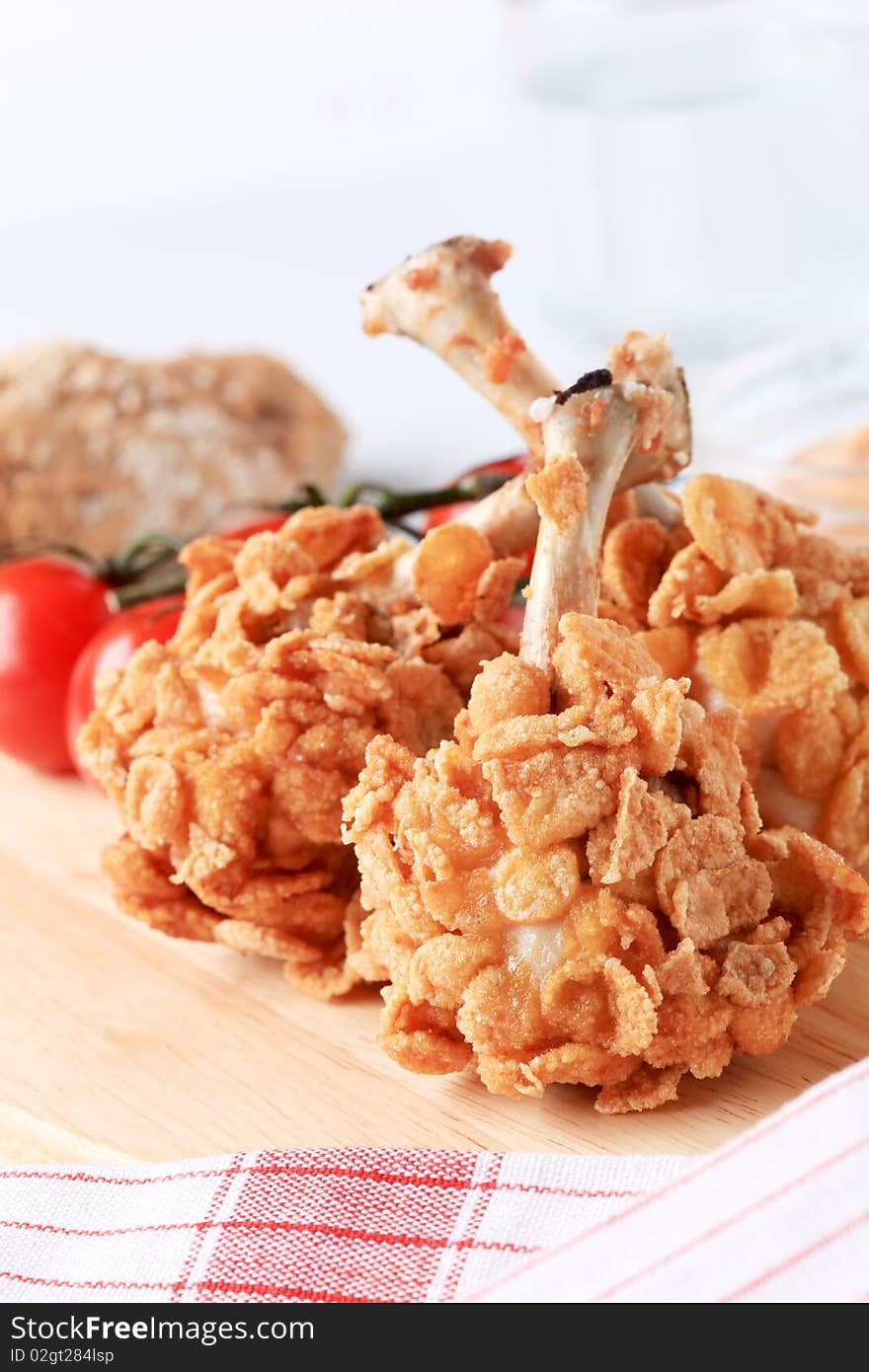 Deep fried corn flake chicken drumsticks. Deep fried corn flake chicken drumsticks