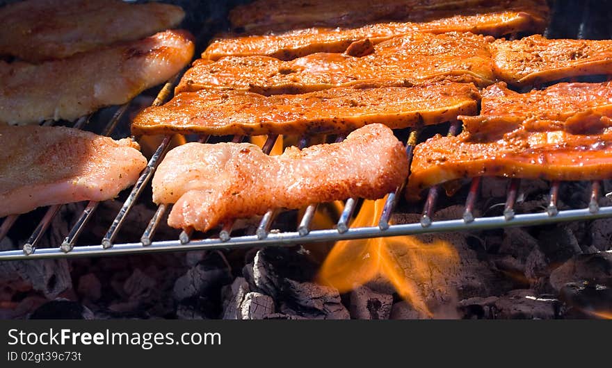 Rich pork barbecue grill with cutlets