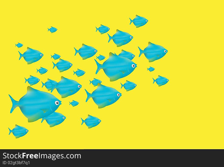 Blue Fishes on Yellow Background. Blue Fishes on Yellow Background